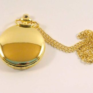 A gold fob watch with gold chain - closed