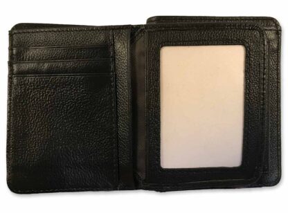 Inside the first section showing the clear pouch and credit card slots