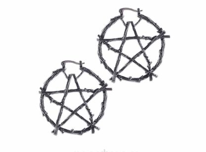 These earrings clip closed on a thin wire - the are pentagrams made with textured branches in antique silver