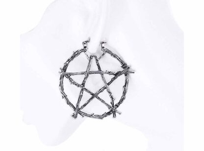 The earring in an ear showing the pentagram sits flush against the face (perpendicular to the lobe)